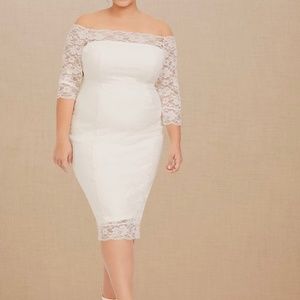 Torrid Special Occasion Ivory Lace Off Shoulder Bodycon Dress